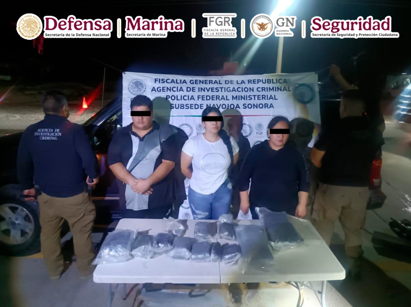 Detienen en Sonora a tres personas que transportaban más de 30 kilos de heroína